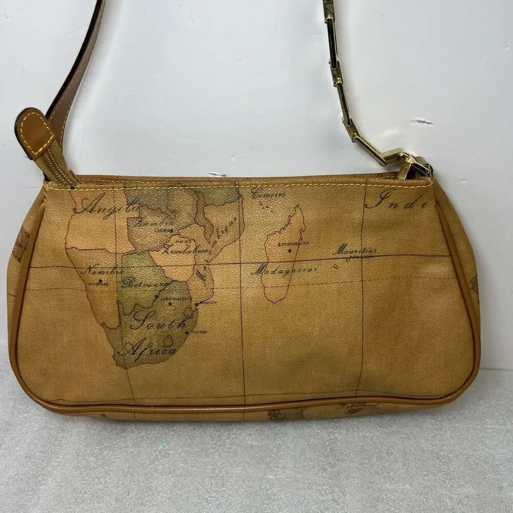 Alviero Martini 1A Classe Geo Map Print Coated Canvas Shoulder Bag Vtg Y2K - Picture 7 of 16